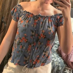 American Eagle Off The Shoulder Floral Shirt